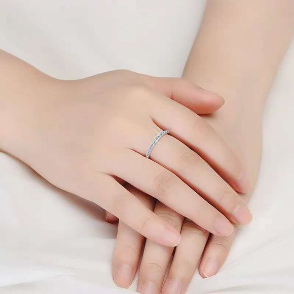 NEW Silver Round Diamond Eternity Stackable Ring - Picture 5 of 9